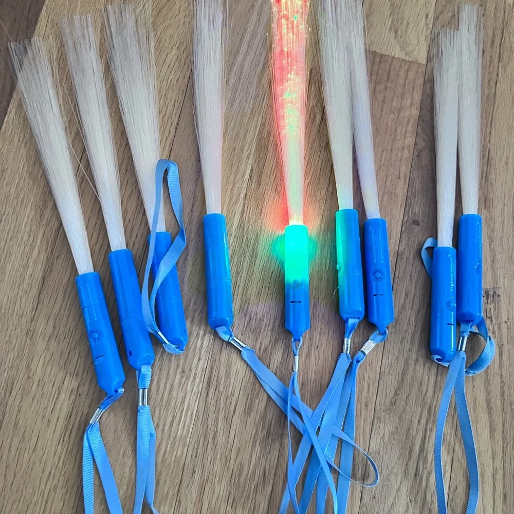 NEW SET LOT of 8 LED Fiber Optic Wands with Batteries - Blue & Multicolor NEW 8